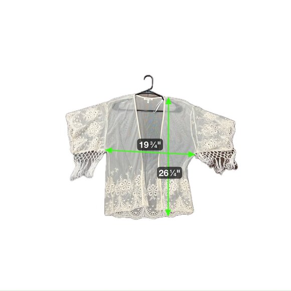 Monteau Los Angeles Lightweight Sheer Lace Embroidered Kimono Cardigan Size L Bo - Picture 7 of 9